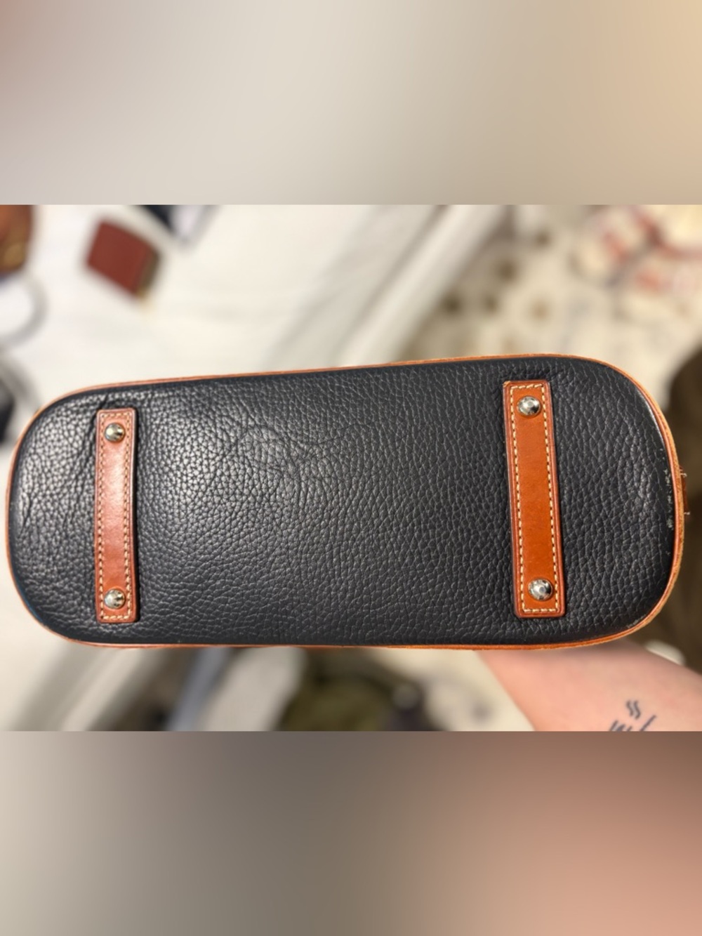 Dooney & Bourke Black with Brown Trim Pebble Grain Satchel - Picture 5 of 8